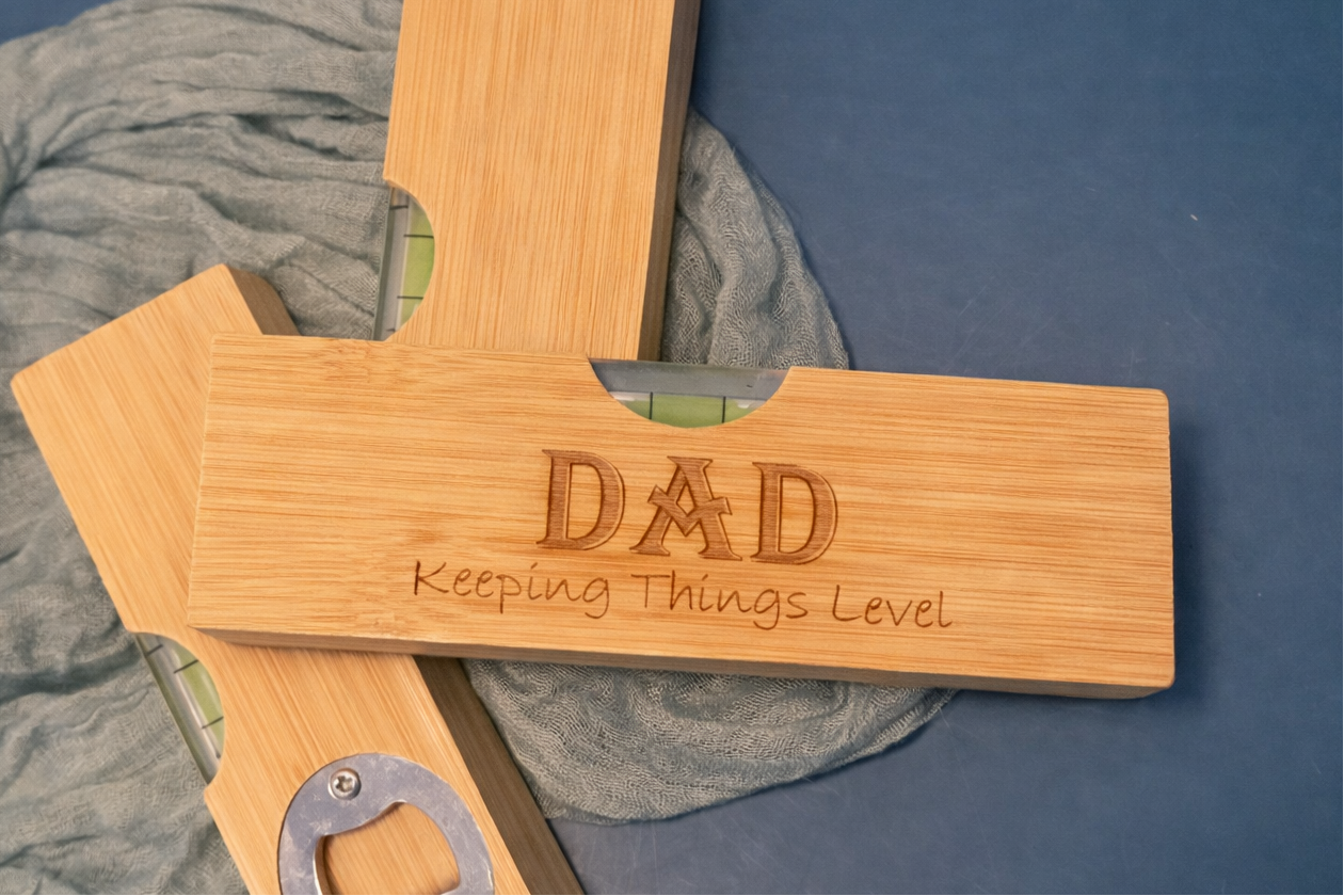 Laser Engraved Bamboo Level with Bottle Opener |JOYA CREATIONS