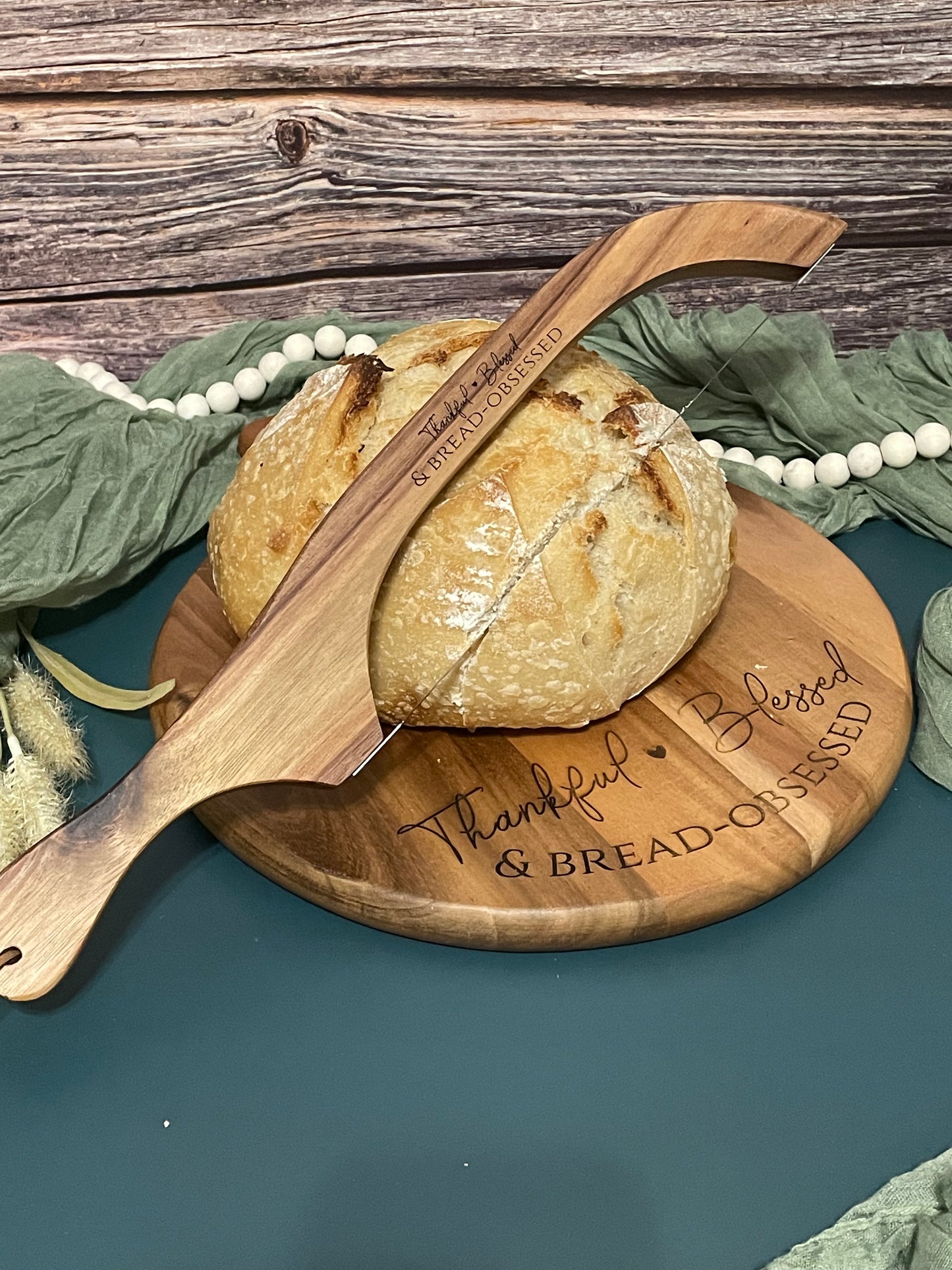 Laser Engraved Bread Board Set – Includes Knife – "Thankful, Blessed and Bread Obsessed" Gift for Bakers & Bread Lovers | Joya Creations