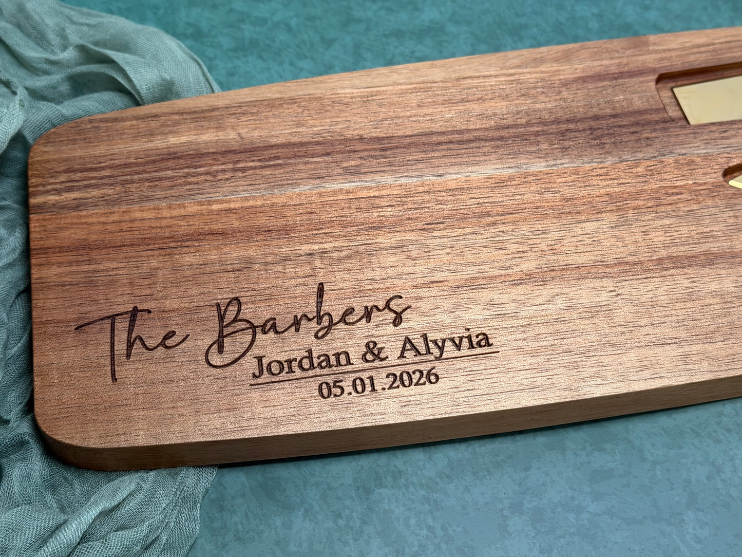 Personalized Acacia Wood Charcuterie Board with Gold Utensils | Joya Creations