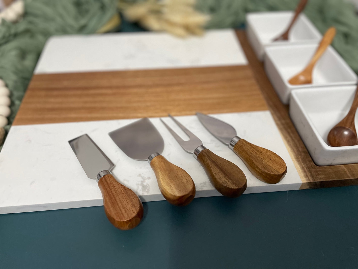 Marble and Acacia Wood Charcuterie Board - 11 Piece Set | Joya Creations