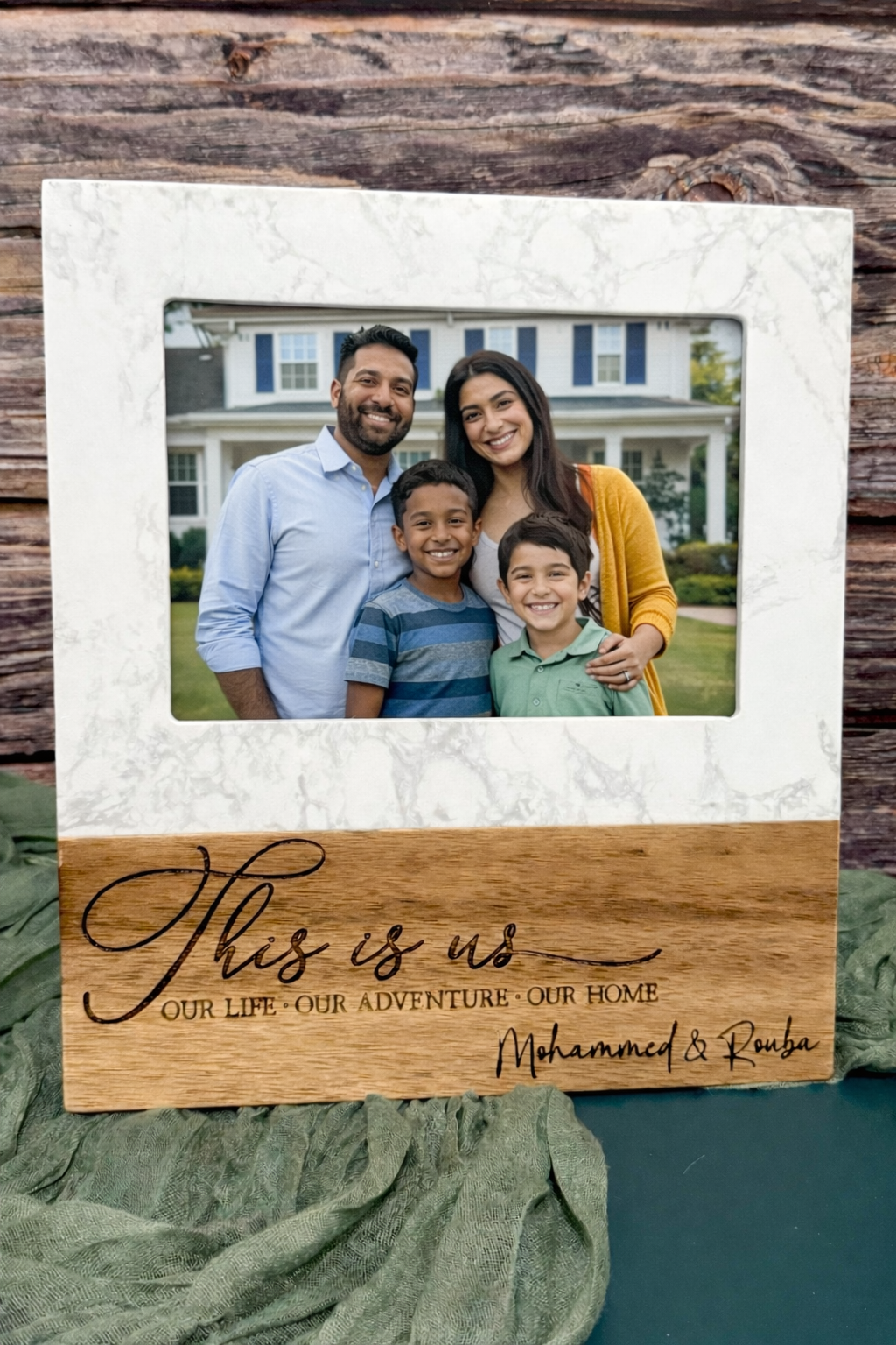 Personalized Marble & Acacia Wood Picture Frame | Laser Engraved 5x7 Custom Photo Frame | Joya Creations