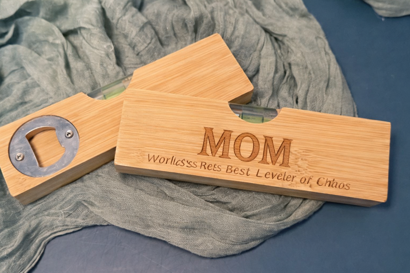 Laser Engraved Bamboo Level with Bottle Opener |JOYA CREATIONS
