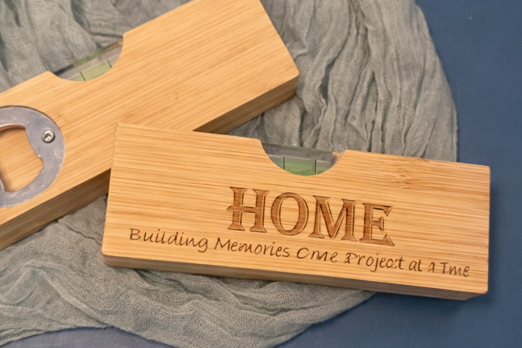 Laser Engraved Bamboo Level with Bottle Opener |JOYA CREATIONS