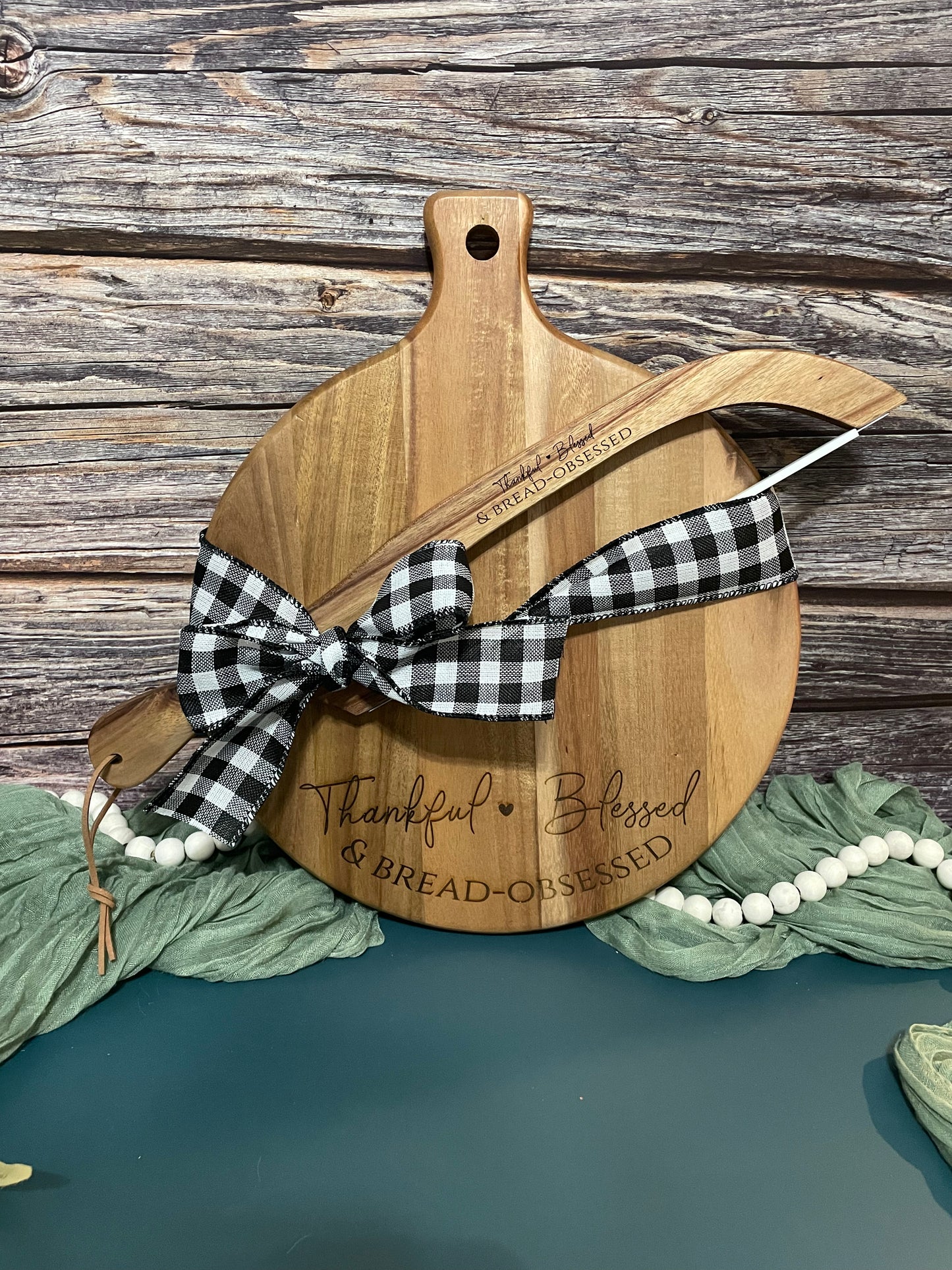 Laser Engraved  Bread Board Set – Includes Knife – "Thankful, Blessed and Bread Obsessed" Gift for Bakers & Bread Lovers | Joya Creations