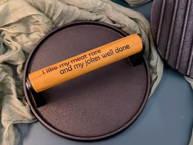 Laser Engraved Burger Press | Cast Iron Grill Press | Custom BBQ Gift | JOYA CREATIONS