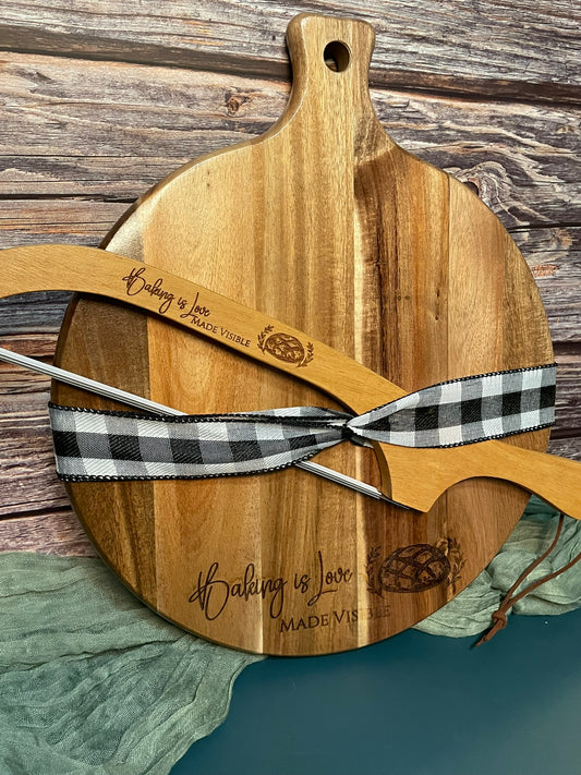 Bread Board Set – Includes Knife – "Baking is Love Made Visable" Gift for Bakers & Bread Lovers | Joya Creations