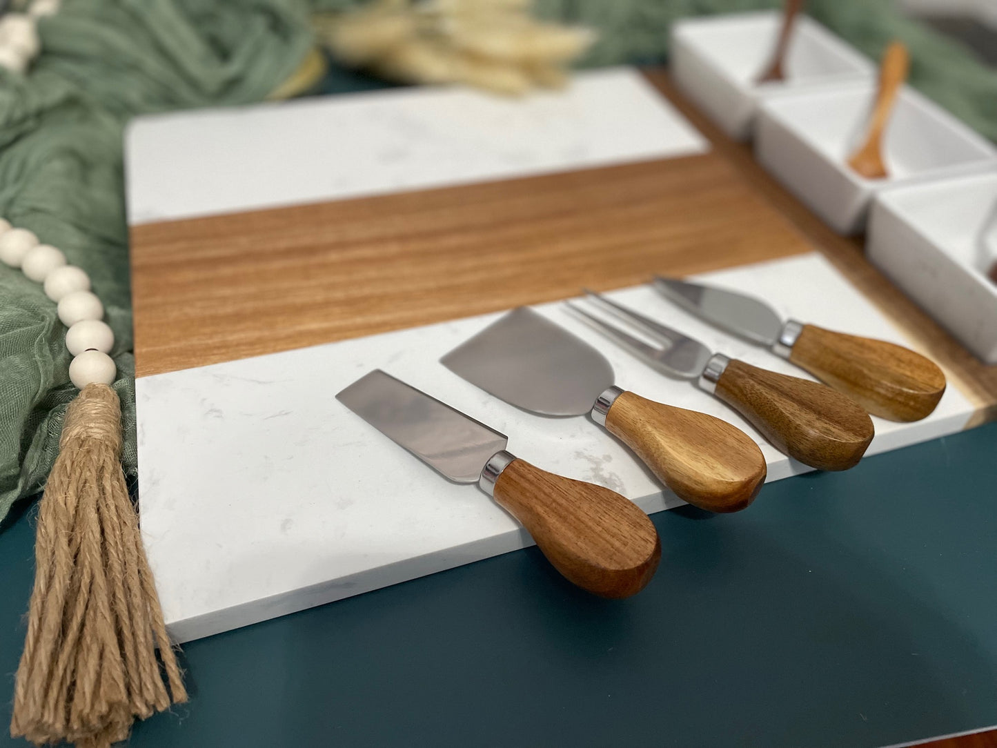 Marble and Acacia Wood Charcuterie Board - 11 Piece Set | Joya Creations