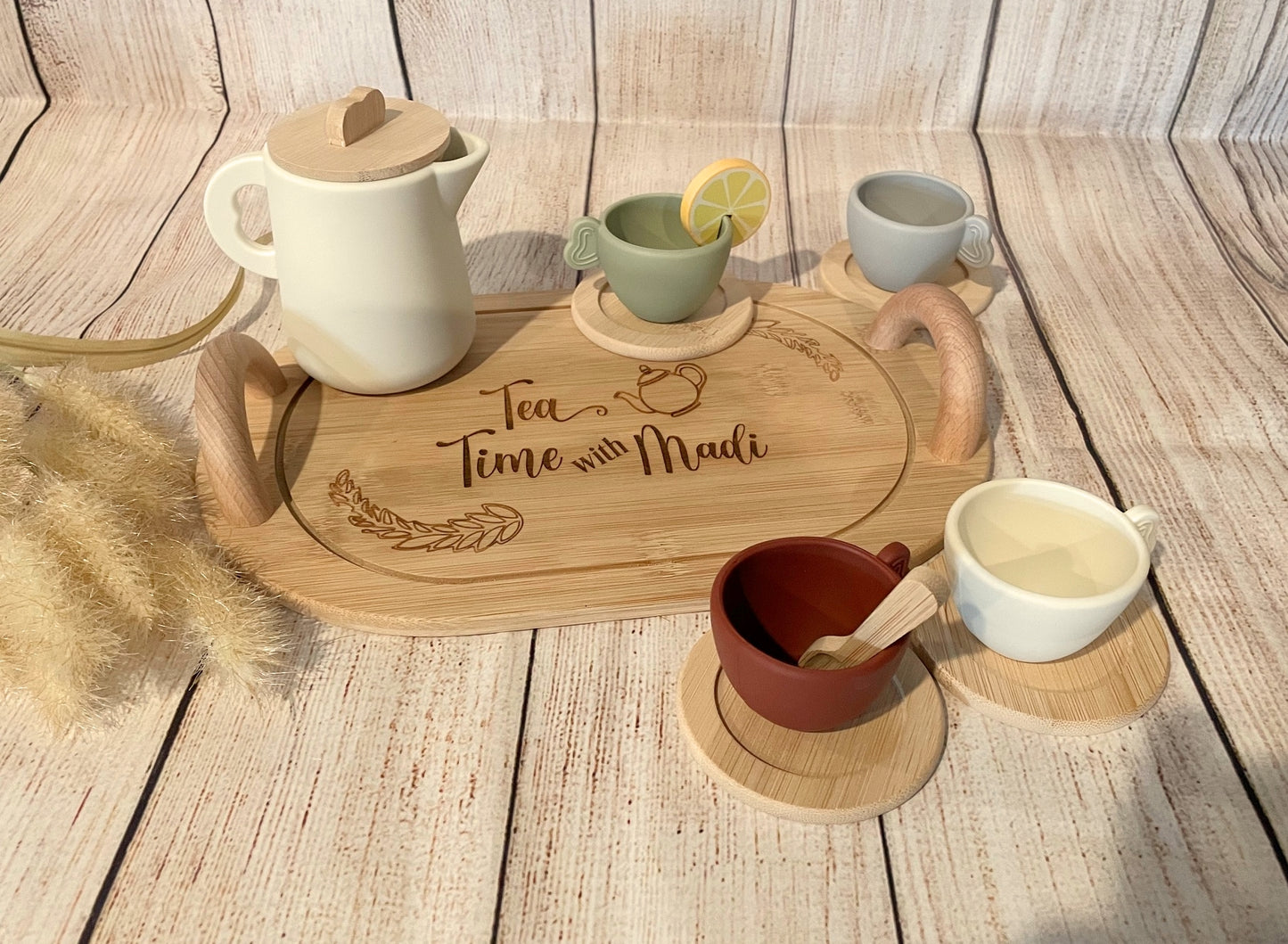 Personalized Wooden Tea Party Set for Little Girls 14pcs Toddler Tea Set | Joya Creations