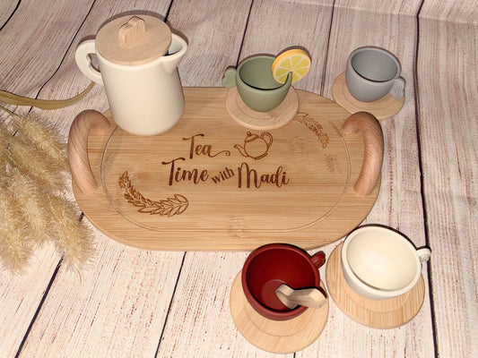 Personalized Wooden Tea Party Set for Little Girls 14pcs Toddler Tea Set | Joya Creations